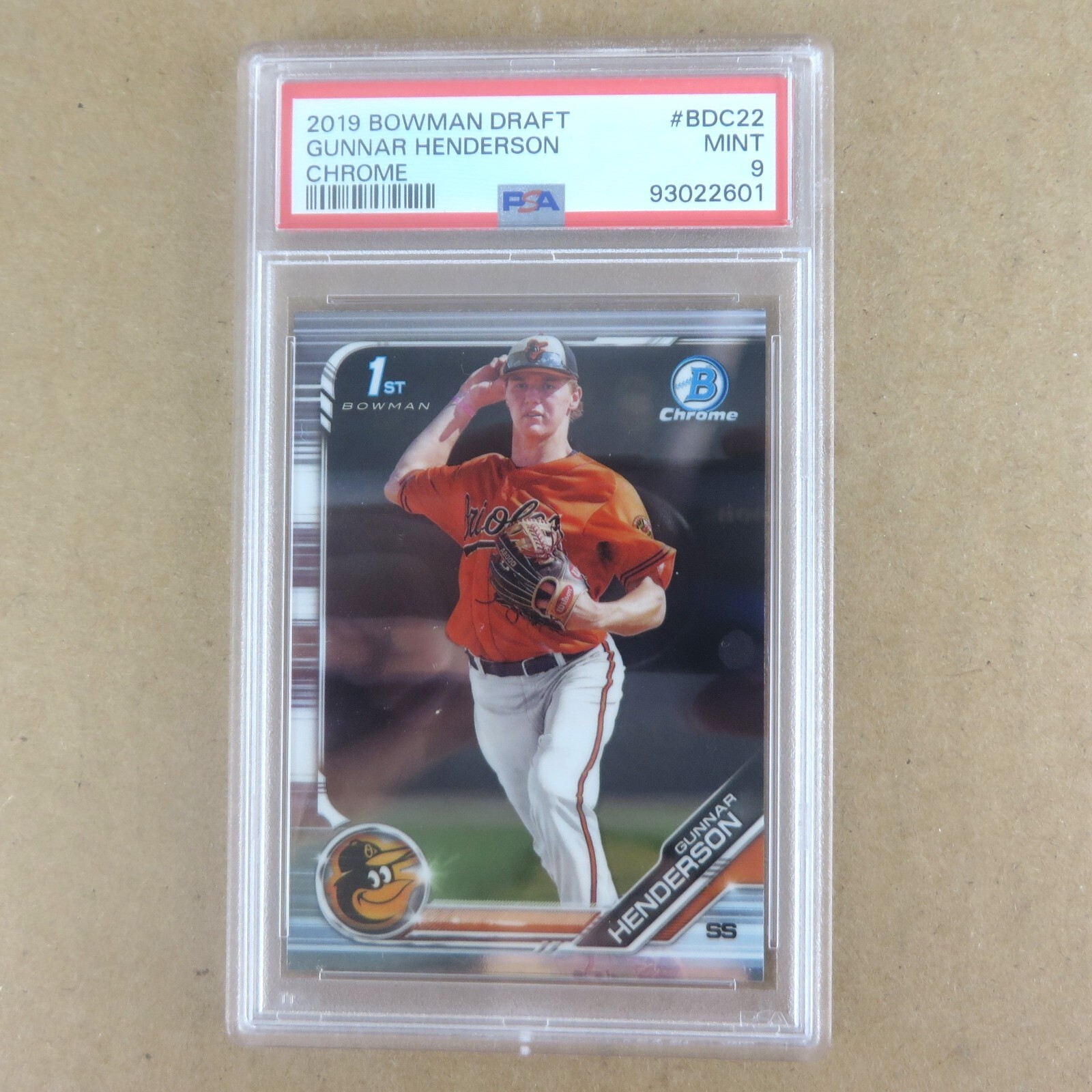 GUNNAR HENDERSON PSA 9 MINT 2019 1st Bowman Chrome Draft #BDC-22 Rookie Orioles