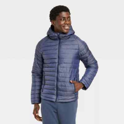 All In Motion Men's Blue Lightweight Hooded Puffer Jacket Size 46-48 XL