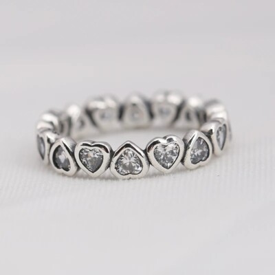 925 Sterling Silver Original Pandora Silver Hearts CZ Ring