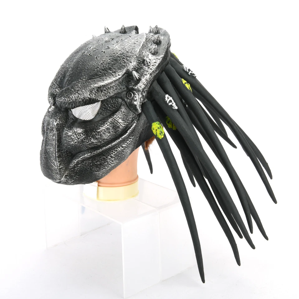 Predator Full Face Latex Mask w/Dreads Hair Costume Helmet Halloween Party Props - Image 3 of 4