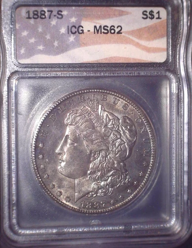 1887-S Morgan Silver Dollar, MS 62. ICG Tough Date, Low Mintage, Issue Free