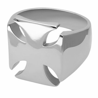 Anello Inox Tematico Moto Anello Croce In Acciaio Inox Per Uomo - Stile Biker, Finiture Argento, Nero PVD O Oro, Marchio Mdream Anello Croce Acciaio