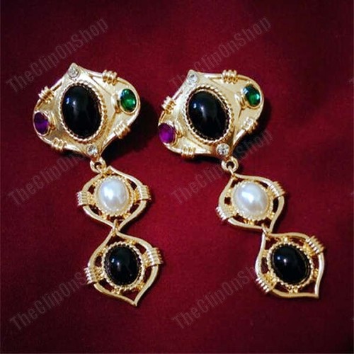 CLIP ON RETRO 7cm lange OHRRINGE groß GOLD MODE Schmuck Clips KLOBIG Vintage - Bild 8 von 11