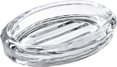 Clear Glass Soap Dish with Raised Ridges Oval Heavy Bar Soap Holder for Bathr...