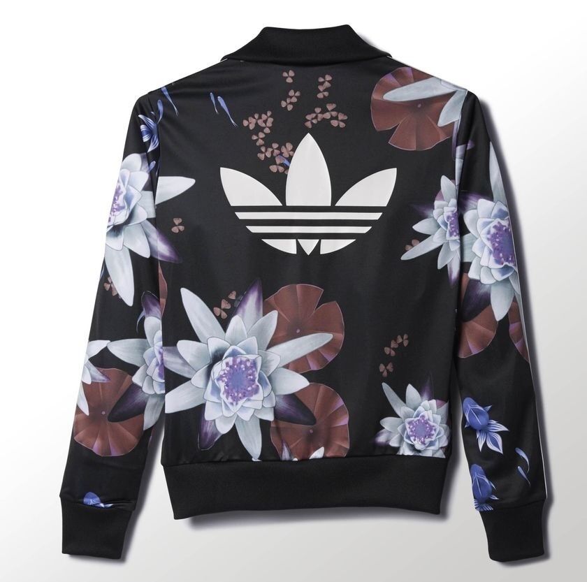 New Adidas Originals Lotus Print Track Jacket Floral flowers black Hoodie AC2130