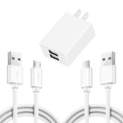 Heavy-Duty 2 x USB Cable + Dual USB Power Adapter F HTC One M10,HTC 10 Lifestyle