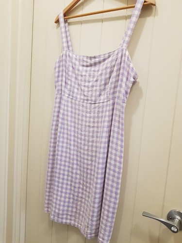MISS SHOP Square Neck Empire Summer Dress Mauve Gingham Check Size 14-16 - Picture 9 of 15