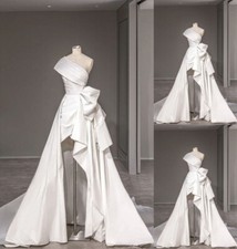 High-Low Elegant Wedding Dresses Satin One Shoulder White Ivory Bridal Gowns