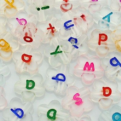 ❤ 100 pcs - A-Z TRANSPARENT BEADS - FLOWER - COLOUR LETTER - No. 789 ❤ ❤ 100 pcs - A-Z TRANSPARENT BEADS - FLOWER - COLOUR LETTER - No. 789 ❤