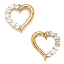 Women/Children's Stylish 14K YG 10MM White Topaz Heart Shape Studs PushBack