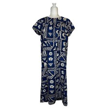 1960  s Vintage Ui Maikai Blue Floral Orchid Hawaiian Muumuu Dress