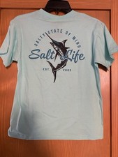 Salt Life Boys Salty State Of Mind Marlin Aqua Cotton T-Shirt NWT Size M