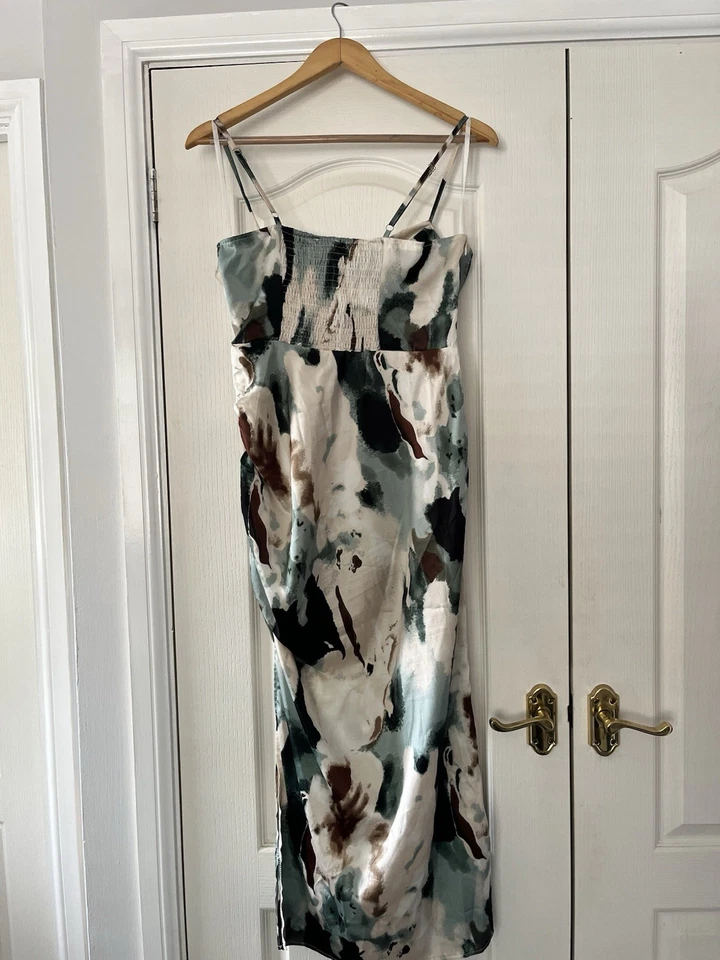 AX Paris Multicoloured Abstract Satin Slip Midi Dress Strappy Square Neck 14 - Image 3 of 4