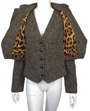 Dolce & Gabbana Vintage Wool Blend Leopard Lined Blazer Jacket Brown IT 44 2000s