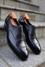 Handcrafted New Men's Black Leather Oxford Lace Up Cap-Toe Dress Casual Shoe Men