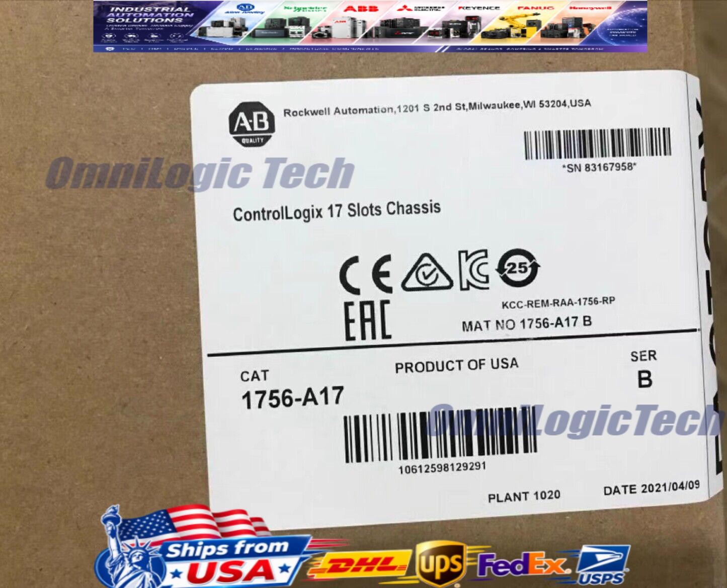 Sealed Allen-Bradley 1756-A17 SER/B ControlLogix 17 Slots Chassis Module
