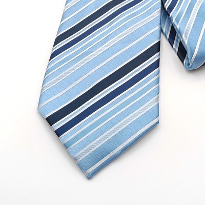Bergamo New York Satin Tie Mens XL 68.5  Blue Gray Stripe Designer Wide New