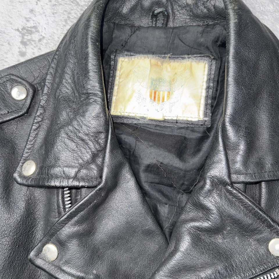 Chaqueta de motociclista vintage de cuero Vanguard EE. UU. negra talla 44 - aspecto usado, Foto 2 de 4