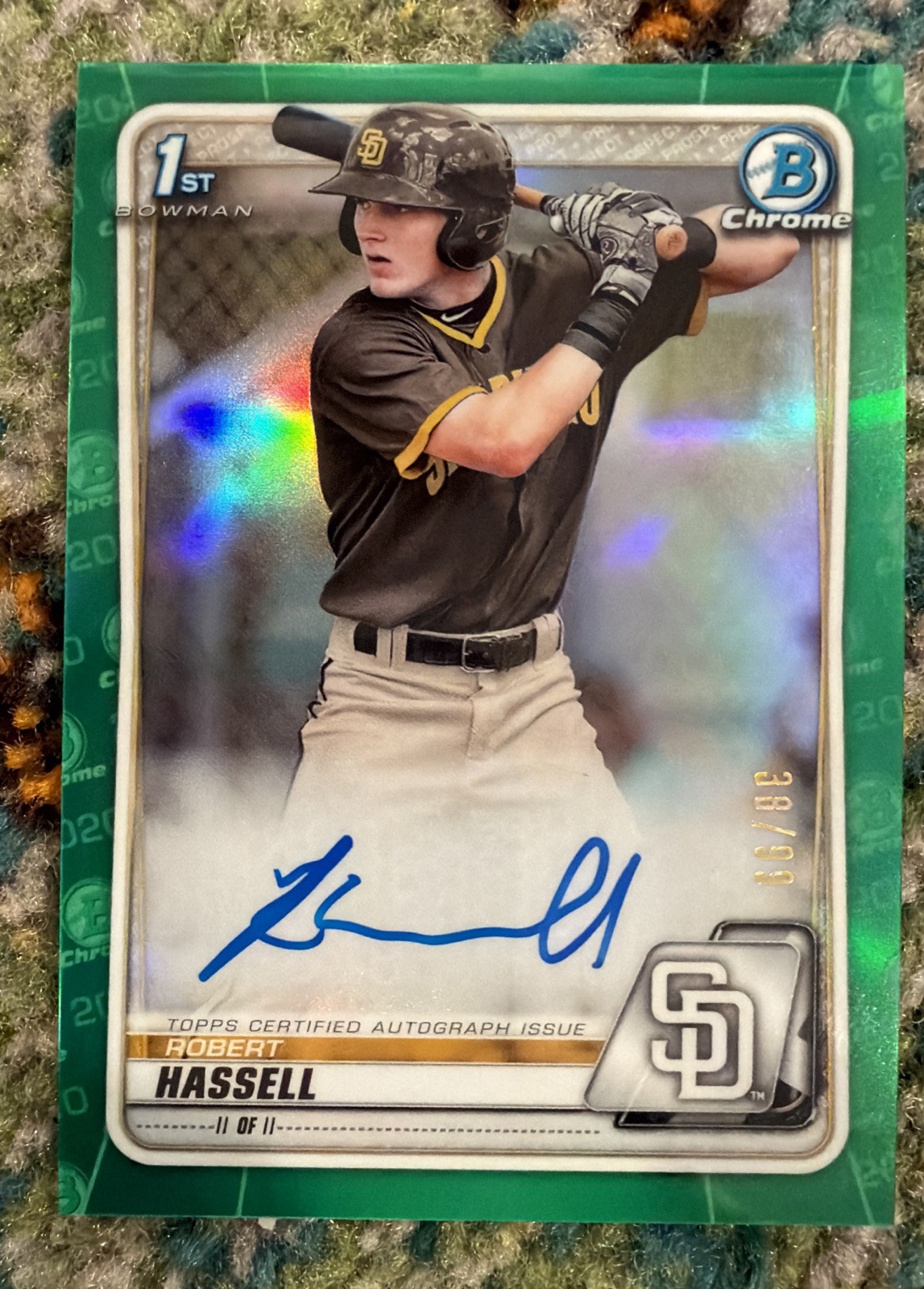 Robert Hassell 2020 Topps Bowman Chrome /99 Auto 1st True Green Auto Nationals