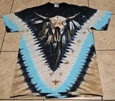 Vintage Liquid Blue Buffalo Skull Feather T Shirt Medium Y2K