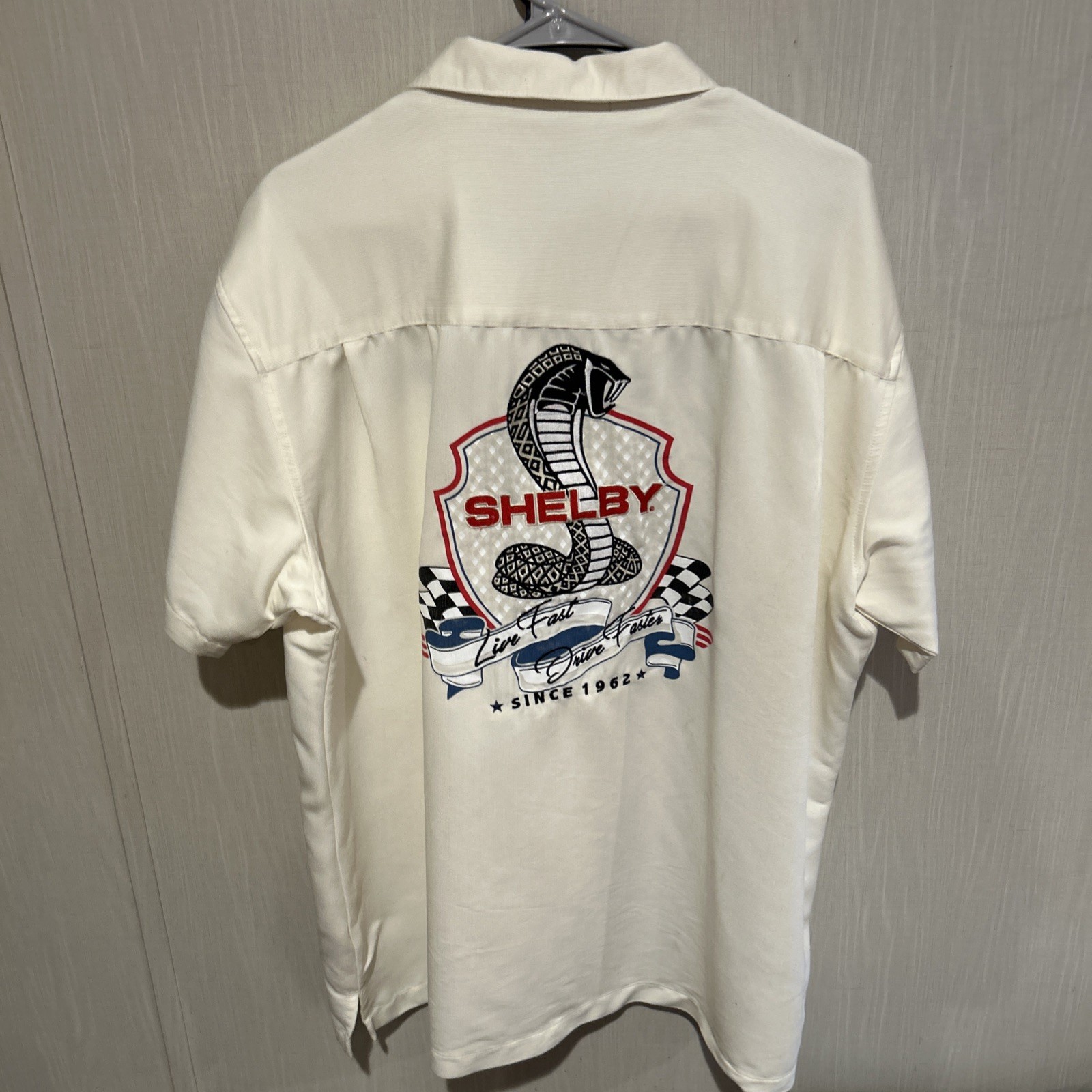 Shelby Cobra Button Up Cream Camp Shirt Harriton  size 2XL