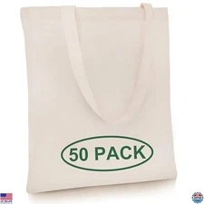 Simply Cool 50-Pack Medium Canvas Tote Bags - Lightweight Reusable Cloth Bags