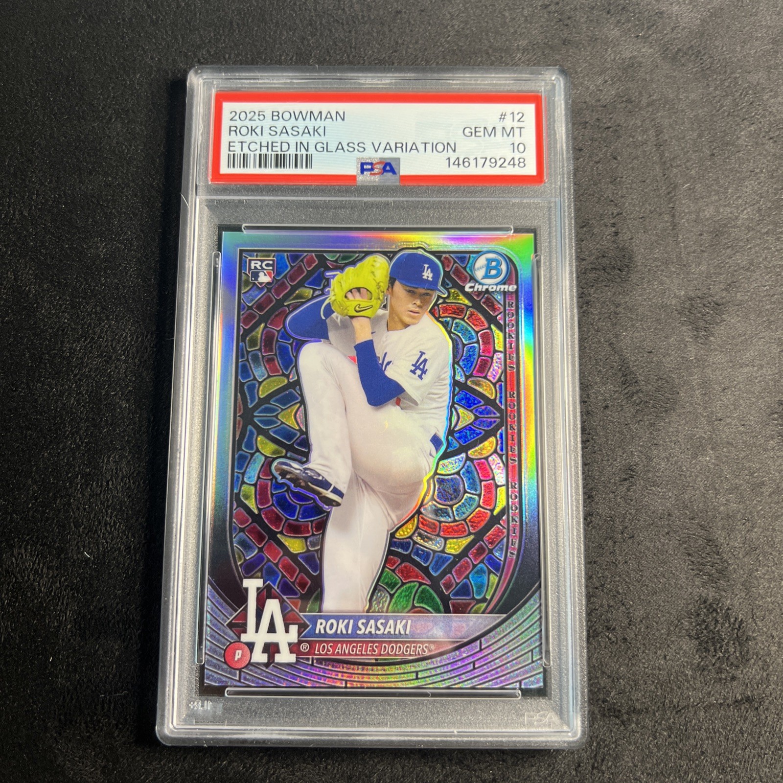 2025 BOWMAN ETCHED IN GLASS VAR #12 ROKI SASAKI PSA 10