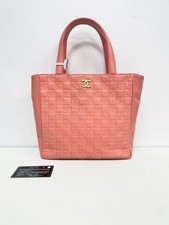 Auth Chanel Vivian Small Tote Handbag Pink Embossed Symbol Leather Gold Hardware