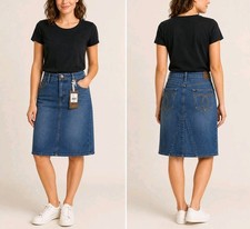 Jordache Legacy Morgan Slim Straight Skirt Size 29/8 Blue Denim Embroidered...