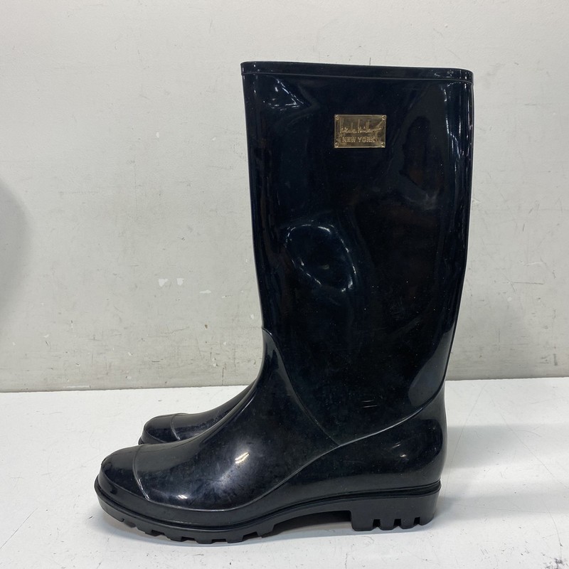 Nicole Miller New York Black Glossy Tall Rain Boots Women's Size 10