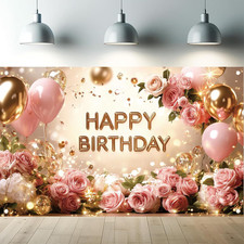 Birthday Backdrop Happy Birthday Backdrop for Women 71 X 43 Inch Polyester Birth