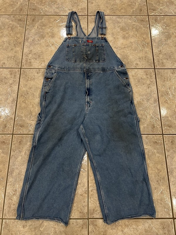 Men's 40X23 DICKIES Bib Overalls Blue Jean Carpenter Workwear Denim Distressed