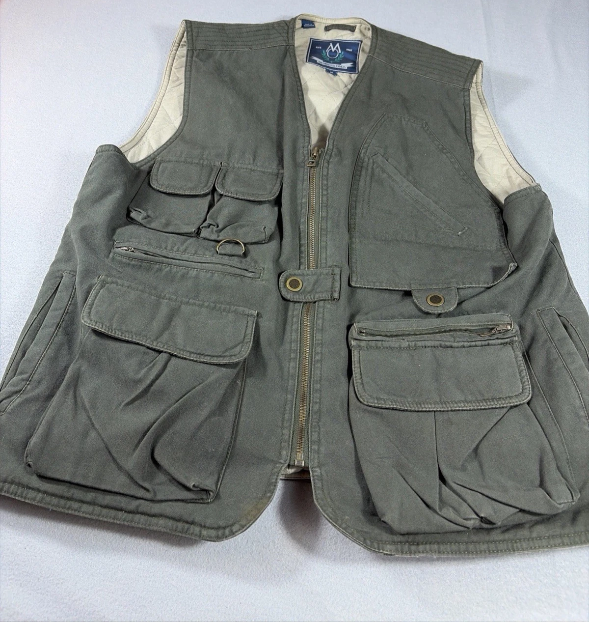 Members Only Utility Vest Mens Medium Olive Green Fishing Hunting Cargo Medium