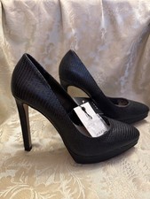 Zara Black High Heel Embossed Leather Upper Slip On Pump Shoes New/Tag Size 5