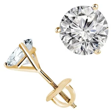 Gold Earrings Round 1 Carat Moissanite Solid 14k Yellow Martini Stud For Women's