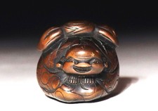 Japan Antique Netsuke Wood deity hotei inro ojime sagemono rare Edo era Original