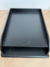 Vintage Desk Tray Paper File Organizer Black Wooden MCM 2 Tier