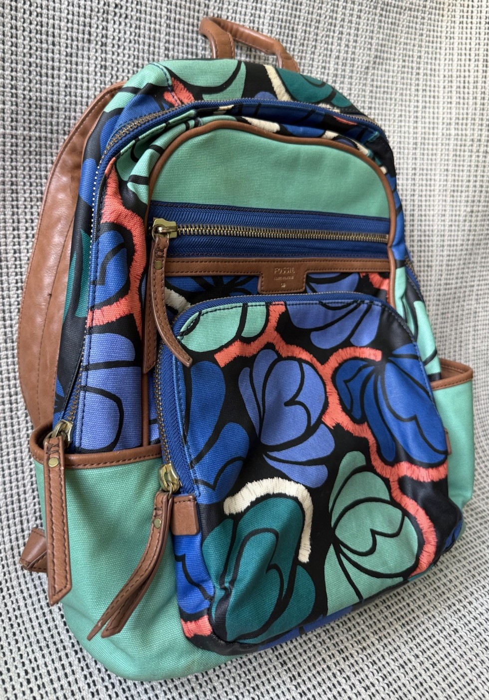 Fossil Multicolor Floral Design Backpack Zip Up Multipocket With Handle Strap — image 3