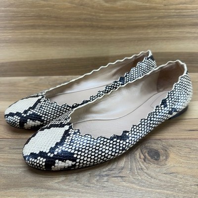 Chloe Scalloped Flats 8 EU 38 Snake Print Leather Ballet Slip On