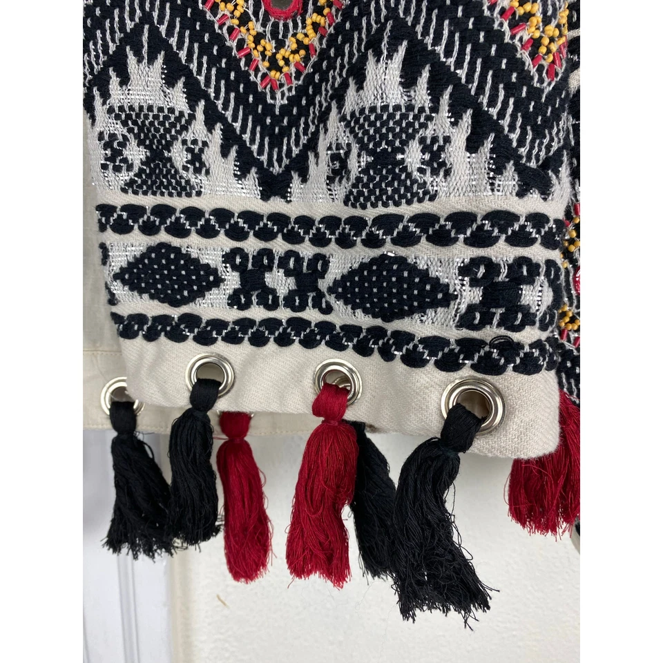 Chaqueta boho River Island para mujer talla 8 bordada crema con borlas con espejos Foto 2 de 4