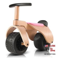 Wooden Baby Balance Bike 1 Year Old, Wide Wheels for Stable and Smooth Pink