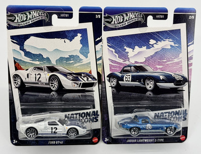 Hot Wheels National Icons Jaguar Lightwieght E-Type, Ford GT 40 Die Cast 1:64