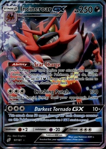 Incineroar GX 97/181 Holo GX Rare Team Up Pokemon Near Mint