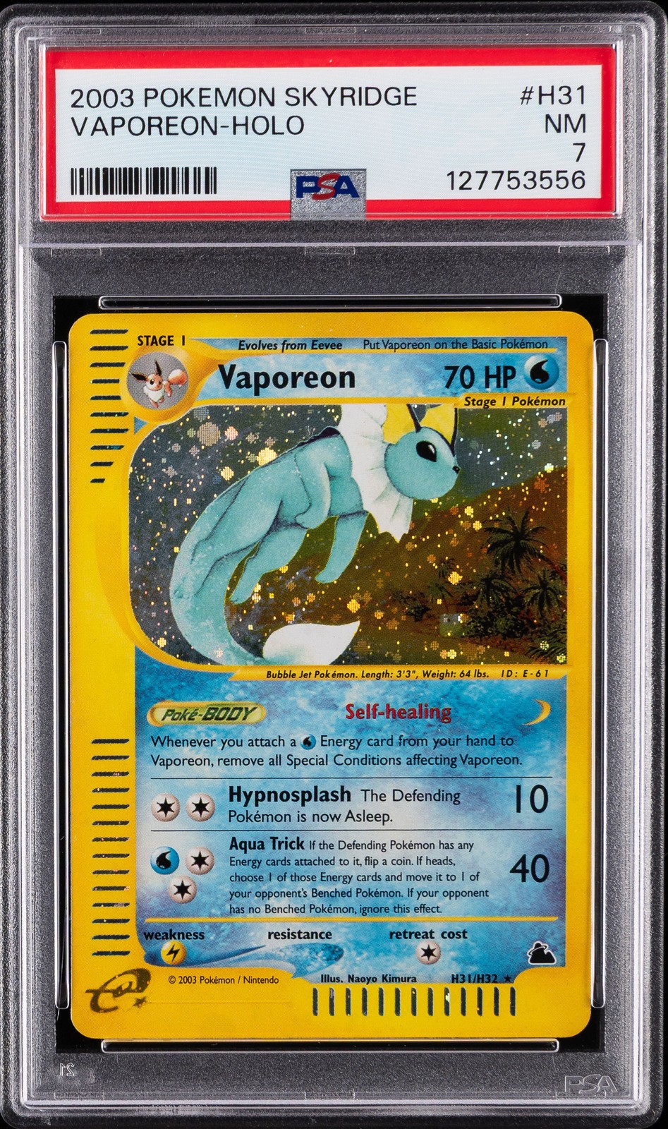 2003 POKEMON SKYRIDGE #H31 VAPOREON-HOLO PSA 7