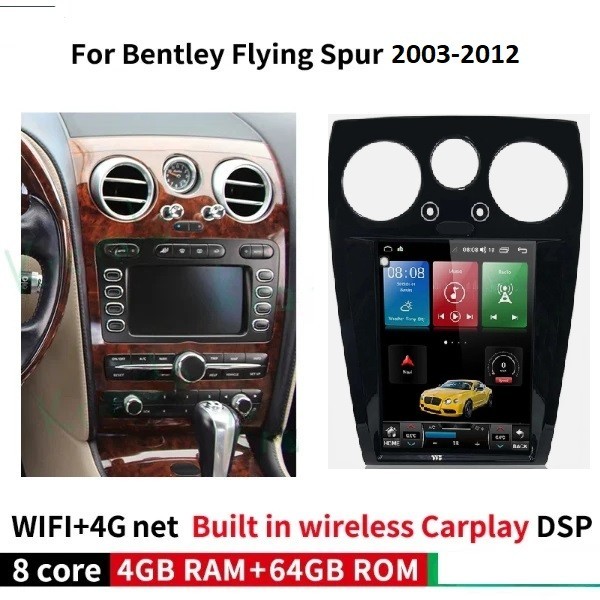 For Bentley Continental GT 2003-2012 Android Radio Stereo Tesla Style screen 64G