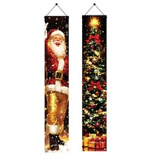 2PCS Christmas Porch Banners 71 x 12 Inch Santa Claus and Tree Decorations wi...
