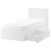 IKEA MALM Standard Single Bed Frame, White, High Headboard  2 x Storage Drawers
