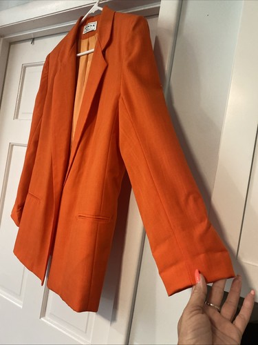 DUMAS VTG Women's Blazer Orange Linen Size 10 Jacket One Button Lined USA Notch - Picture 5 of 14