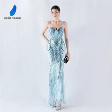 V Neck Strap Evening Dresses Elegant Party Dresses Woman Sequins Formal Gown