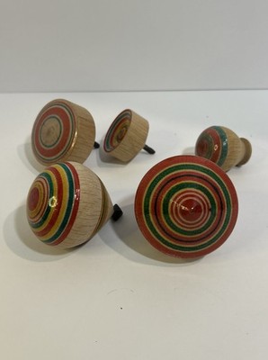 Japanese Old Small & Medium Spinning Top Koma 5 pcs With a Wooden base